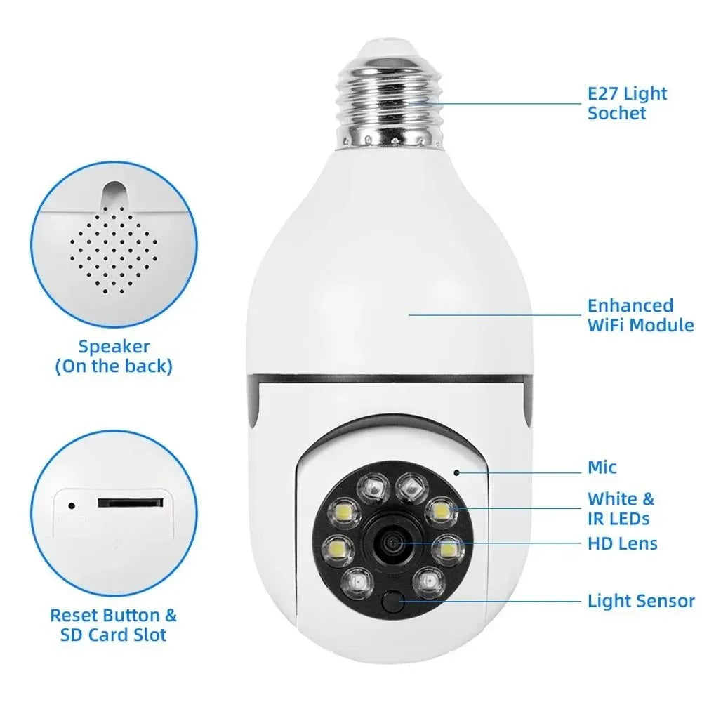 Bulbe Camera 360 Rotate Auto Tracking V380 Pro SD03 Wireless Wifi PTZ IP