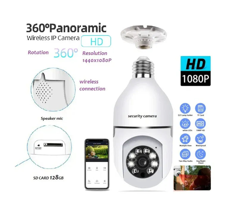 Bulbe Camera 360 Rotate Auto Tracking V380 Pro SD03 Wireless Wifi PTZ IP